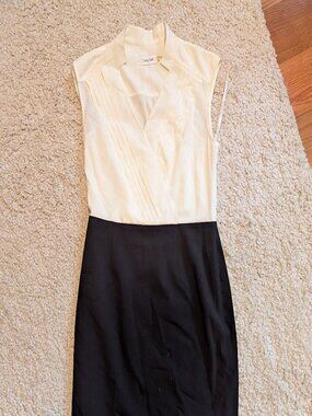 Calvin Klein Cream & Black Pleated Sheath Dress - Size 4